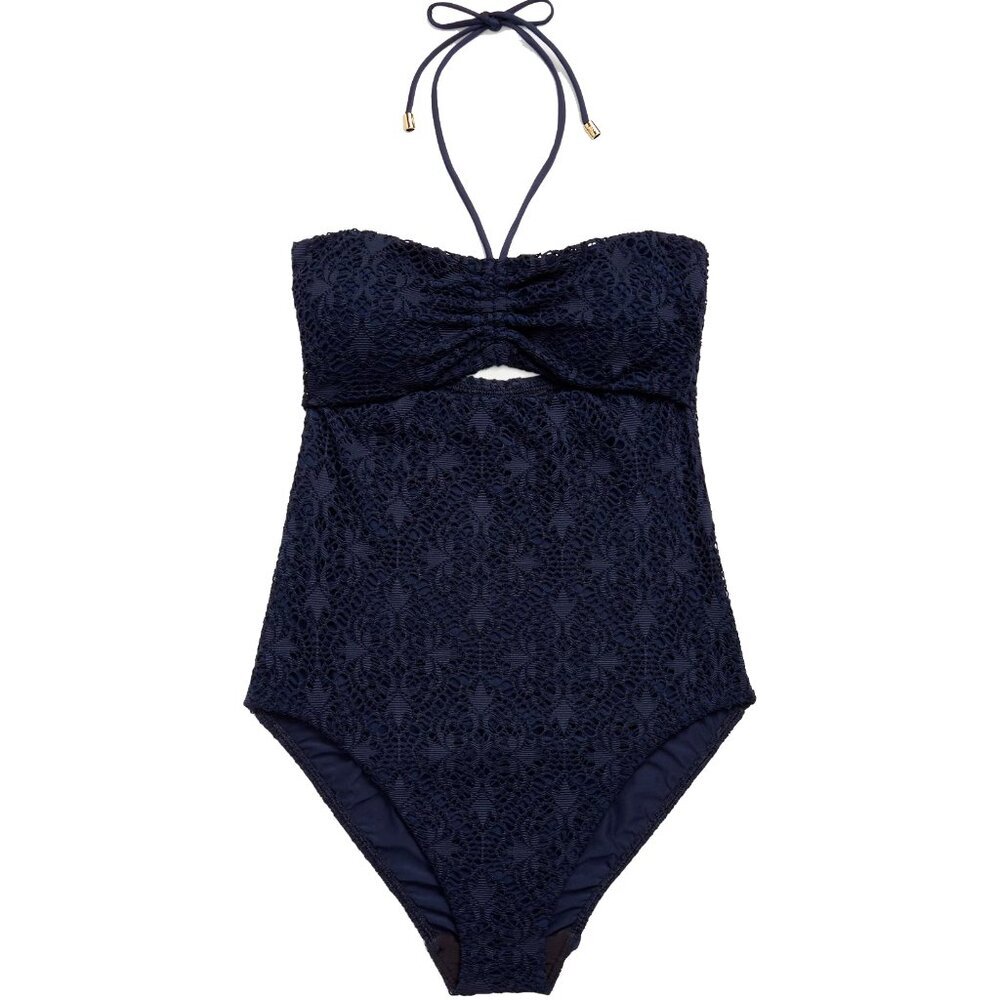 NWT Lauren Ralph Lauren Crochet Cutout Bandeau One Piece Swimsuit 10